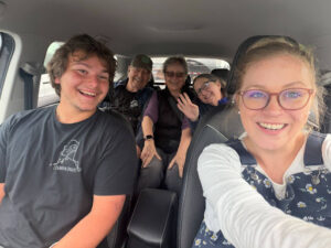 In the rental car during our first minutes in Sitka!Left to right: RB126127, CapSheldon, Buffalo907, and Valerieseaker